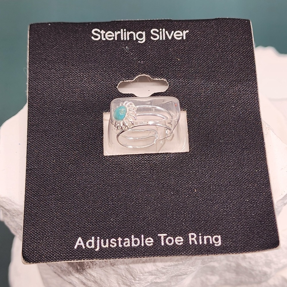 Sterling Silver 925 Bezel Turquoise Flower Adjustable Toe Ring Fashion Thailand